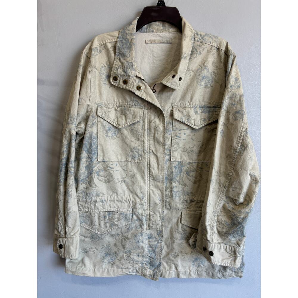 Chaps x Ralph Lauren Women's Cream Jacket with Blue Accents. Size L